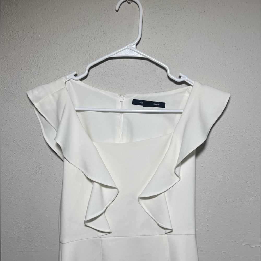 FRENCH CONNECTION Womens White Stretch Zippered Ruffled Trim At Shoulders size 6 - Picture 6 of 9